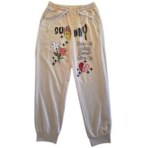 Romwe Graphic Jogger Sweatpants Beige Y2K Streetwear Size Medium